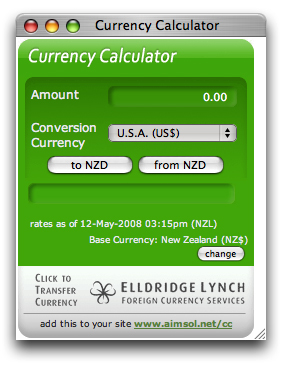 New Zealand Currency Calculator, one of the web's first currency calculators which has now been updated with a live rate feed